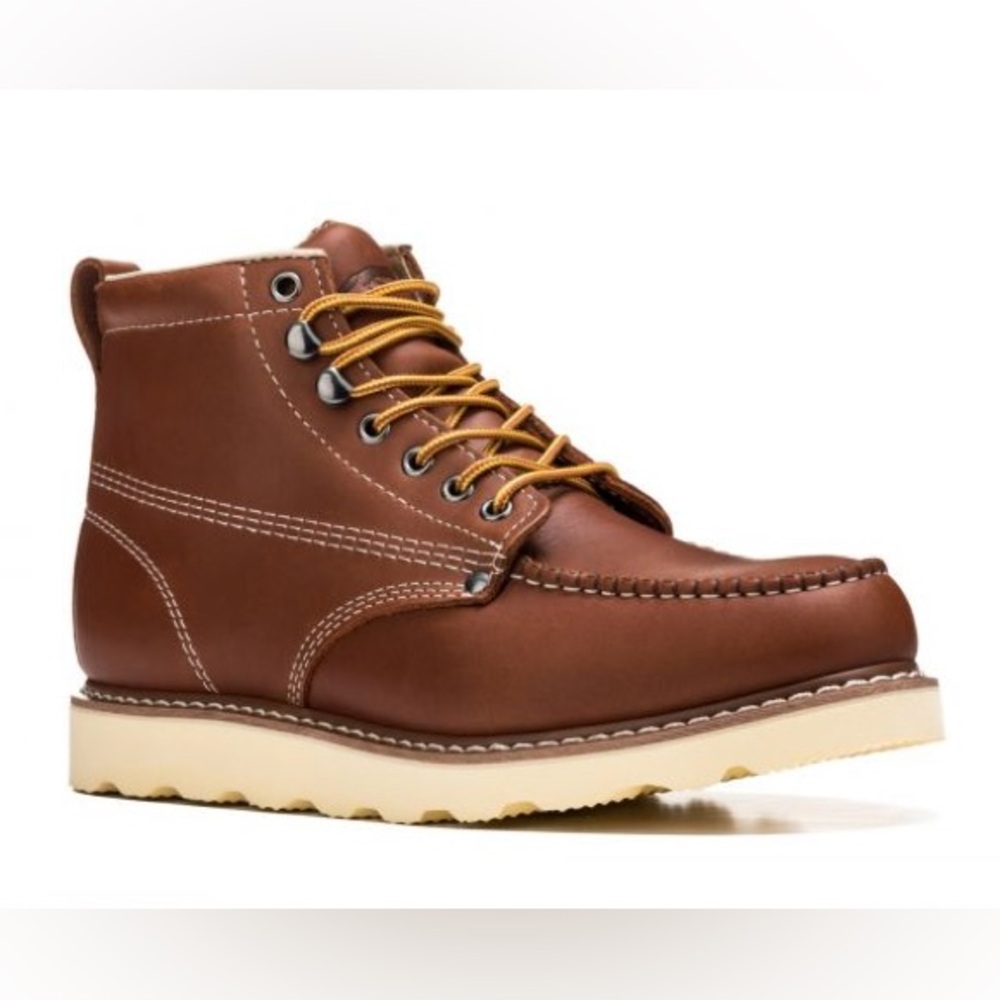 Men's Brown Moc Toe Work Boots - Leather Ankle Boot